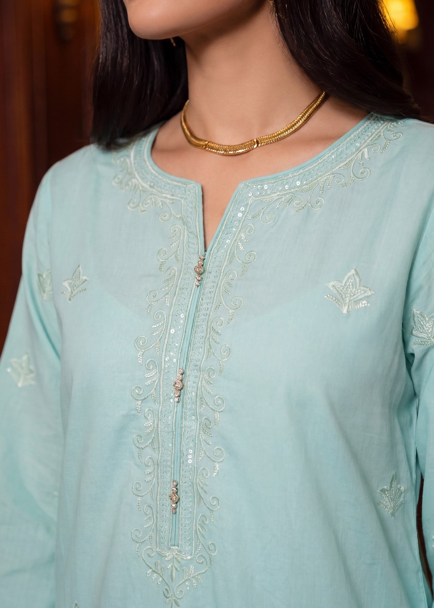 Pakistani Designer Light Cyan Lawn Suit Online in KSA Riyadh Saudi Arabia Oman Bahrain Qatar