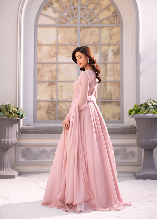 Pakistani Designer Light Pink Chiffon Kurta Set Online in KSA Riyadh Saudi Arabia Oman Bahrain Qatar