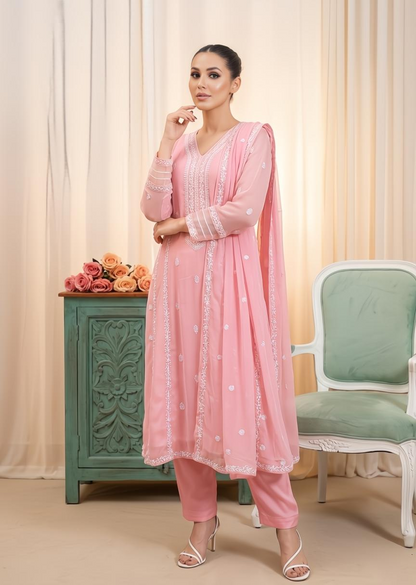 Pakistani Designer Light Pink Embroidered Salwar Kameez Online in KSA Riyadh Saudi Arabia Oman Bahrain Qatar