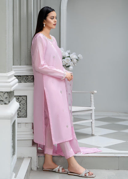 Pakistani Designer Light Pink Kattan Silk Partywear Suit Online in KSA Riyadh Saudi Arabia Oman Bahrain Qatar
