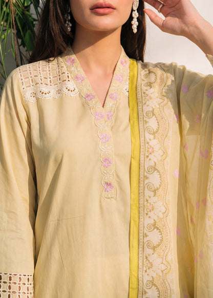 Pakistani Designer Light Yellow Lawn Suit Online in KSA Riyadh Saudi Arabia Oman Bahrain Qatar