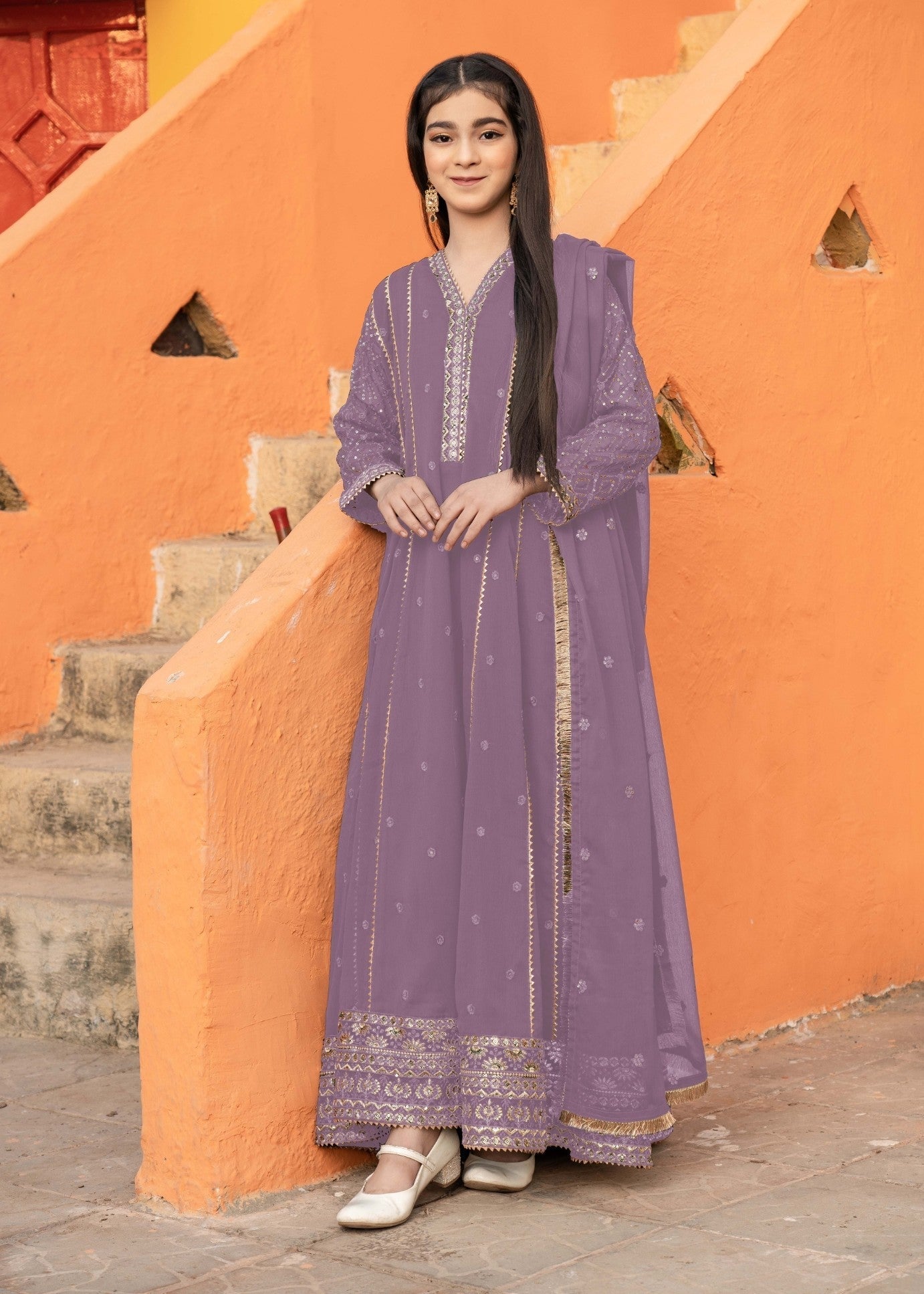 Pakistani Designer Lilac Chiffon Festive Suit Online in KSA Riyadh Saudi Arabia Oman Bahrain Qatar