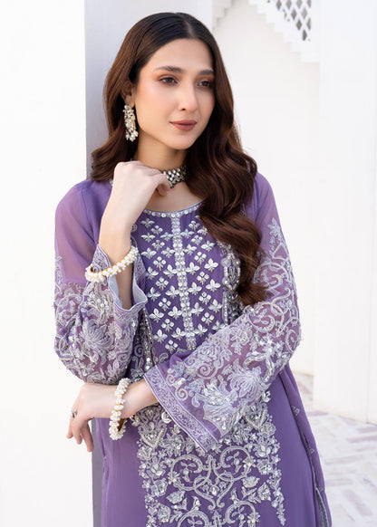Pakistani Designer Lilac Chiffon Salwar Kameez Online in KSA Riyadh Saudi Arabia Oman Bahrain Qatar