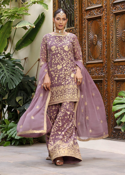 Pakistani Designer Lilac Chiffon Salwar Kameez Online in KSA Riyadh Saudi Arabia Oman Bahrain Qatar
