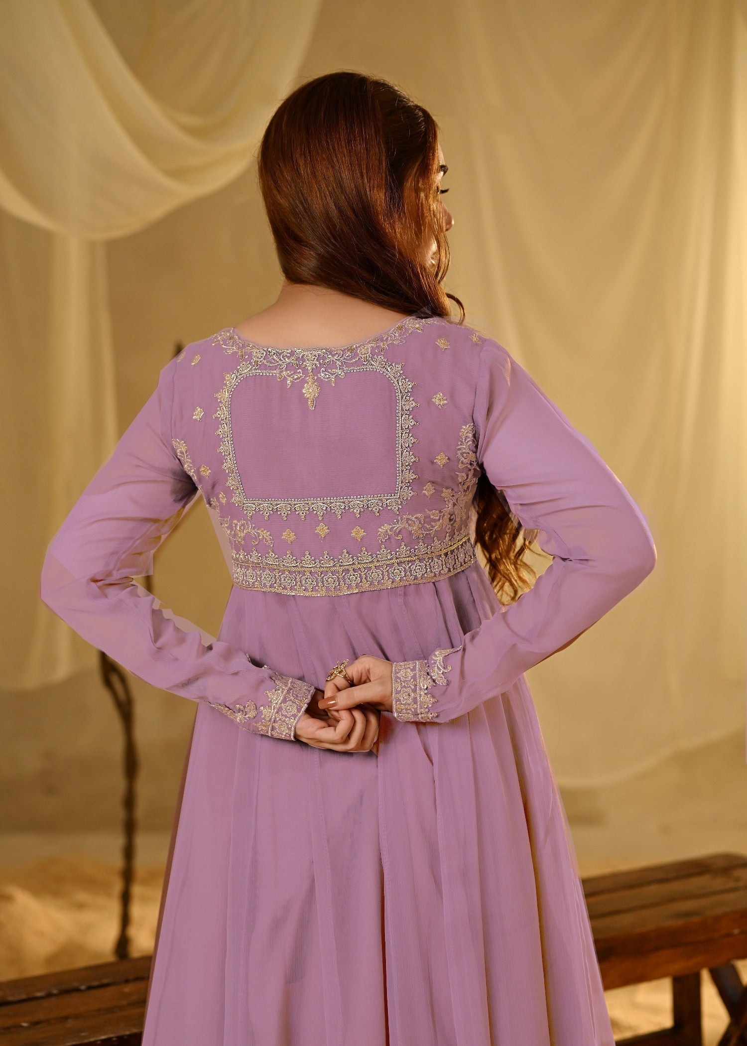 Pakistani Designer Lilac Chiffon Salwar Kameez Online in KSA Riyadh Saudi Arabia Oman Bahrain Qatar