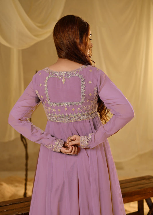 Pakistani Designer Lilac Chiffon Salwar Kameez Online in KSA Riyadh Saudi Arabia Oman Bahrain Qatar