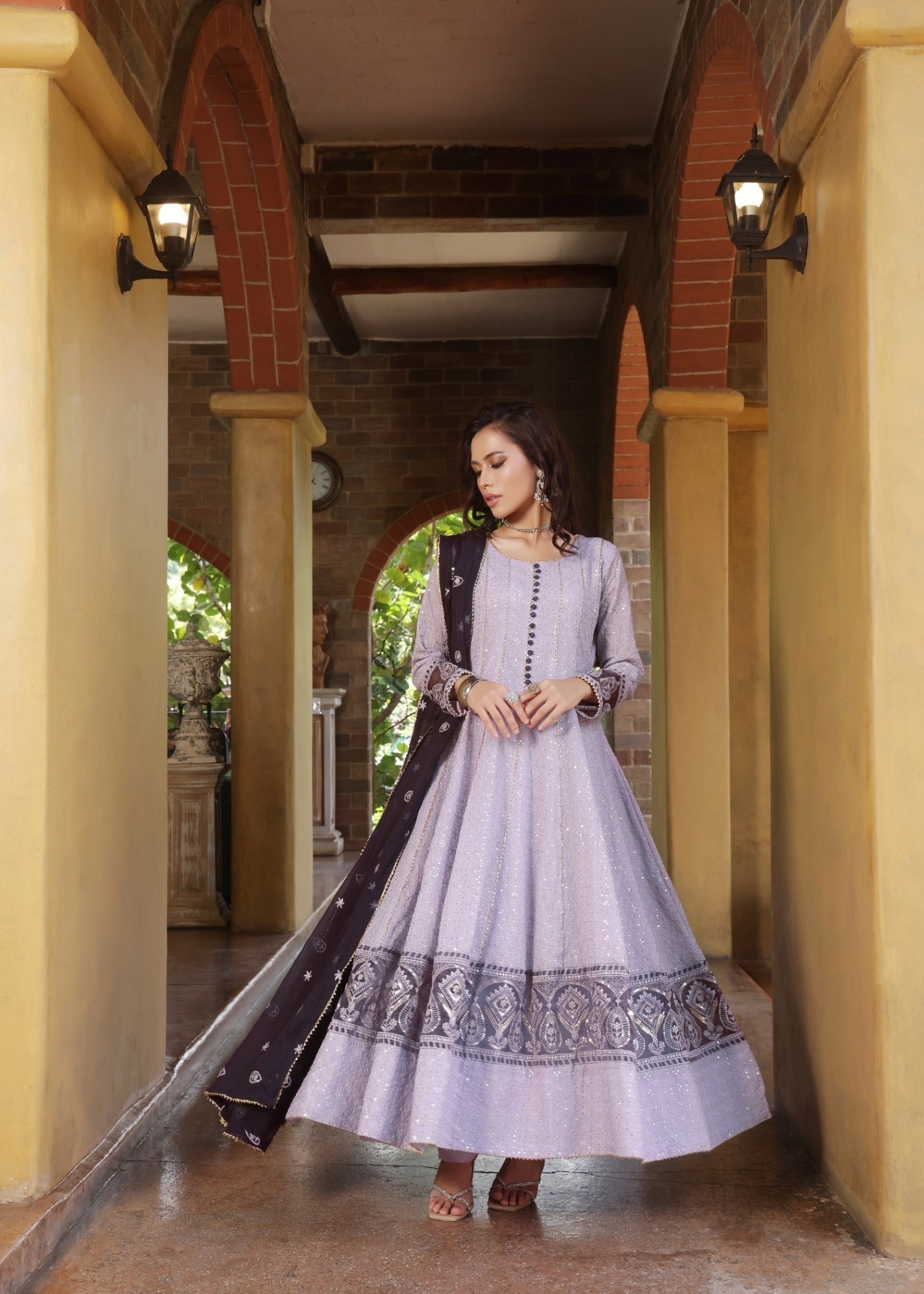 Pakistani Designer Lilac Chiffon Salwar Kameez Online in KSA Riyadh Saudi Arabia Oman Bahrain Qatar