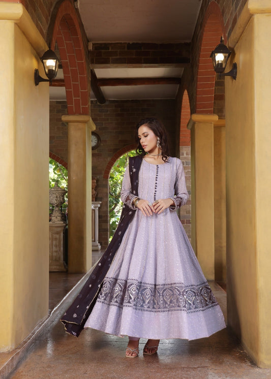 Pakistani Designer Lilac Chiffon Salwar Kameez Online in KSA Riyadh Saudi Arabia Oman Bahrain Qatar