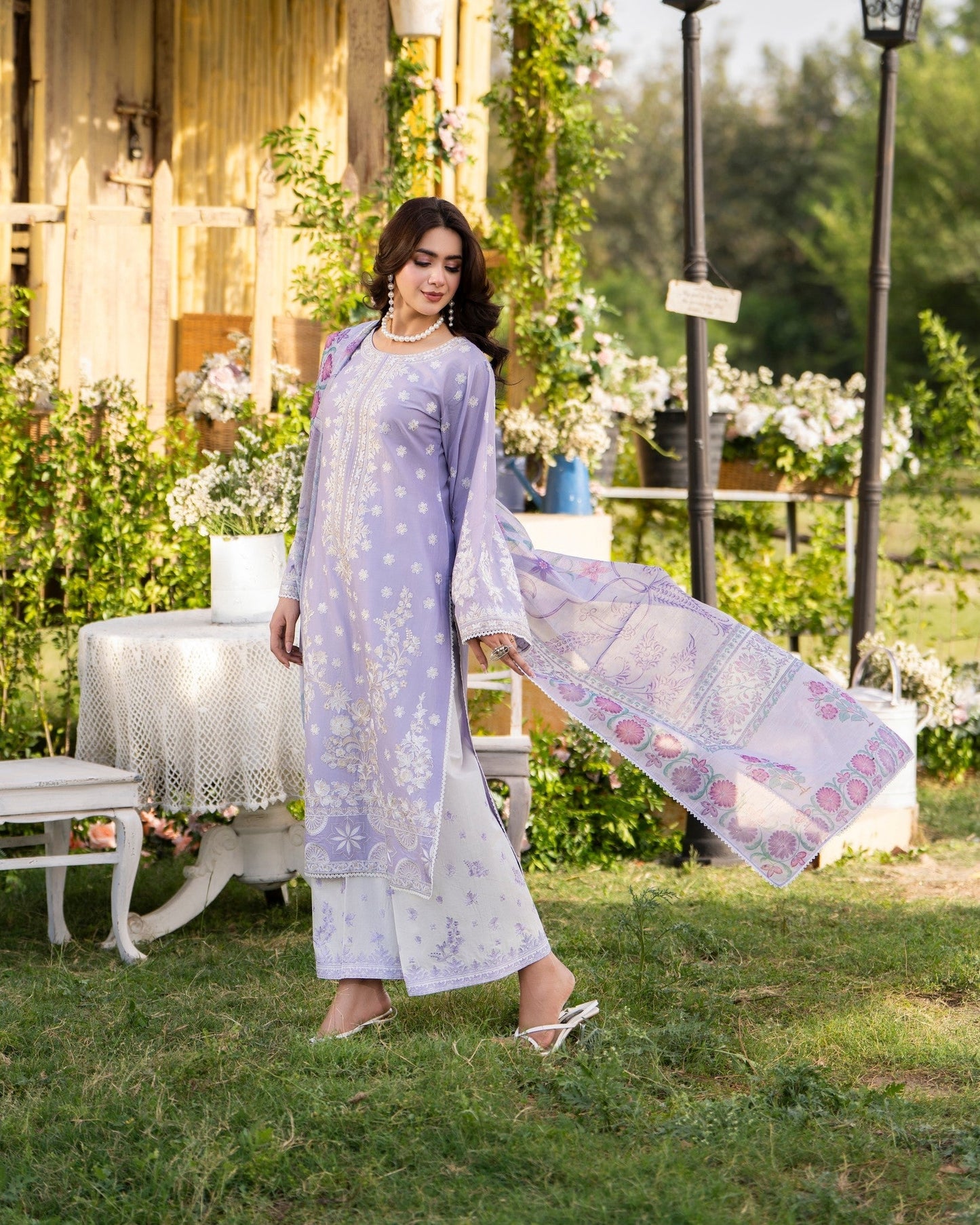 Pakistani Designer Lilac Cotton Salwar Suit Online in KSA Riyadh Saudi Arabia Oman Bahrain Qatar