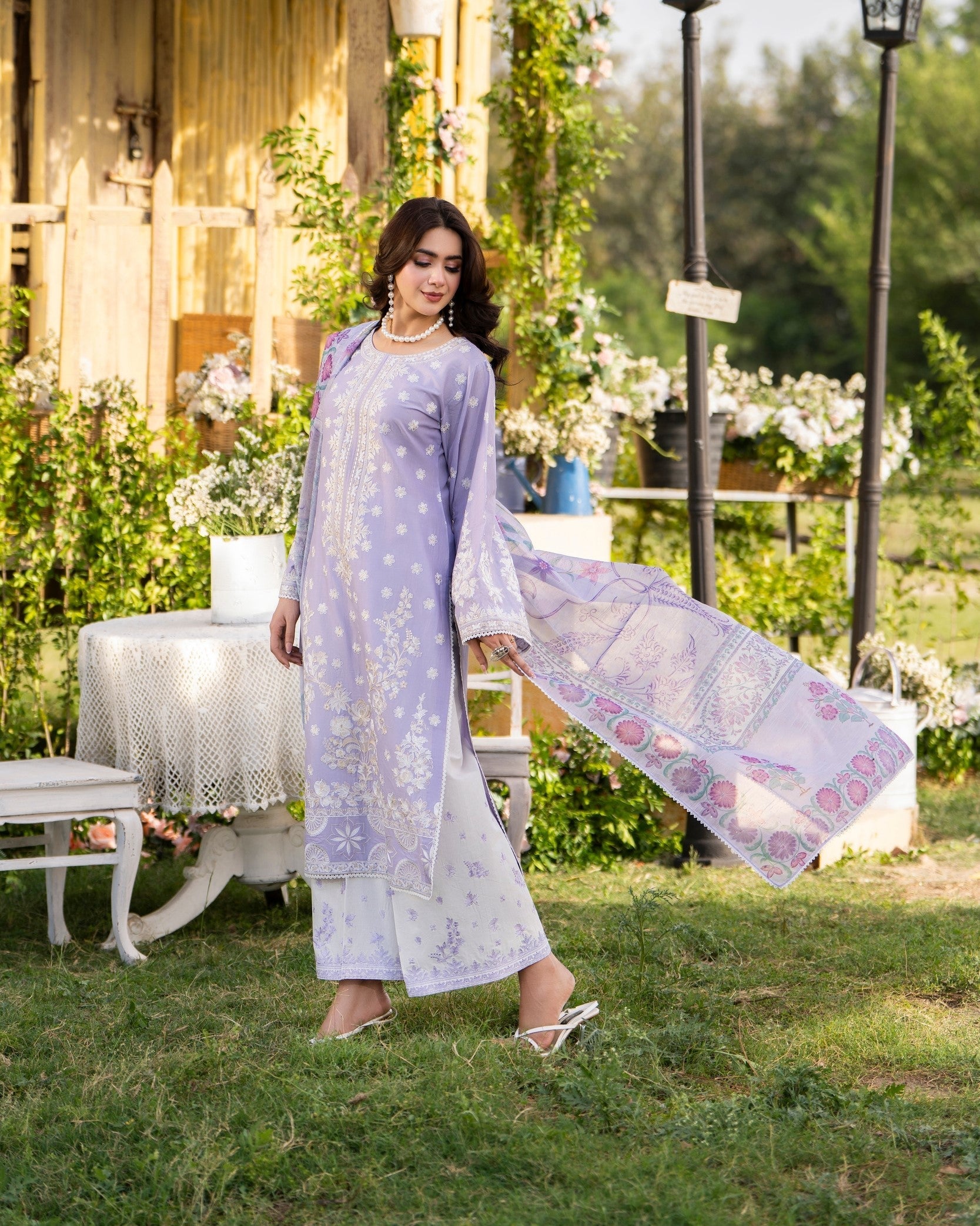 Pakistani Designer Lilac Cotton Salwar Suit Online in KSA Riyadh Saudi Arabia Oman Bahrain Qatar
