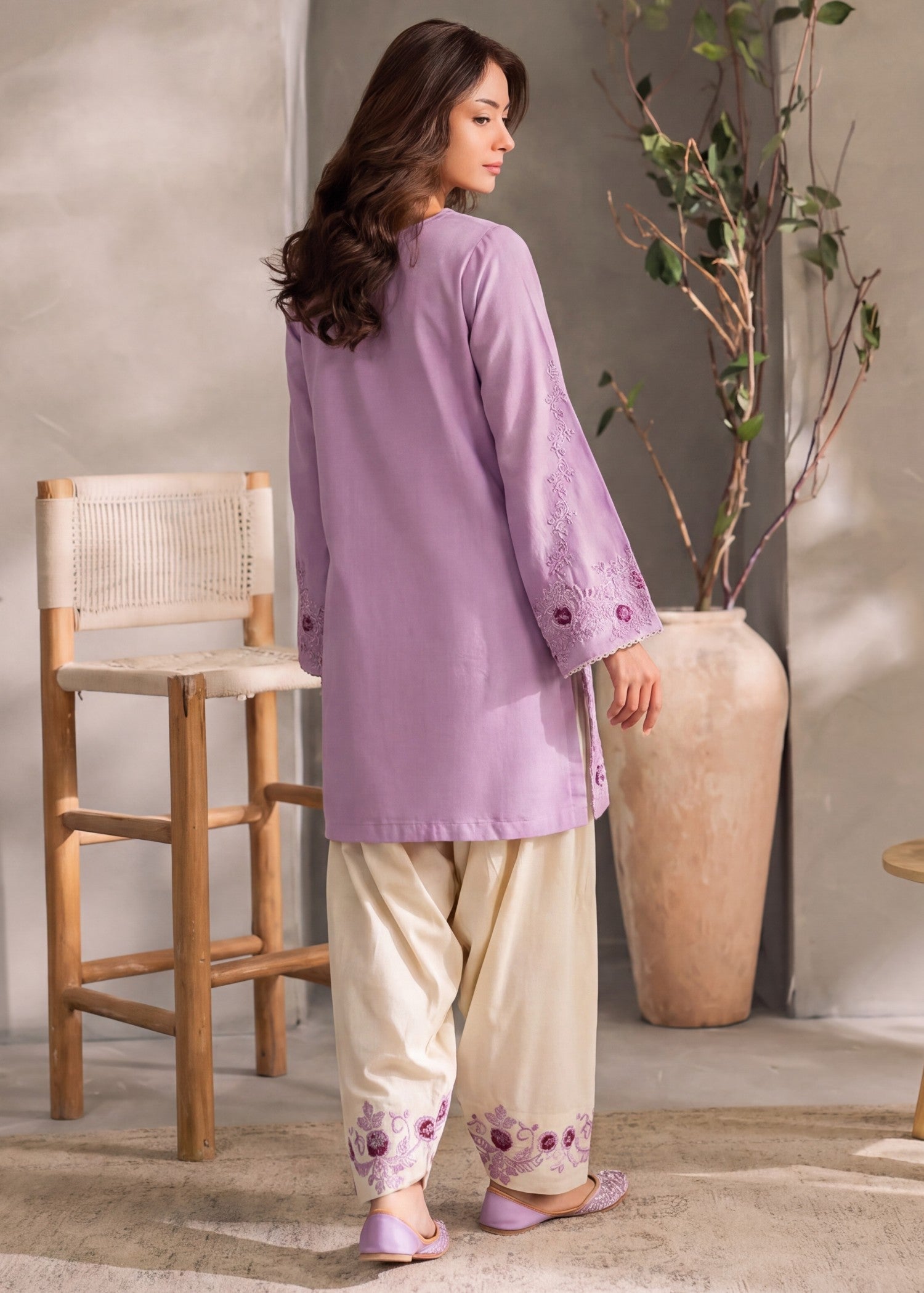 Pakistani Designer Lilac Farshi Shalwar Kurta Online in KSA Riyadh Saudi Arabia Oman Bahrain Qatar