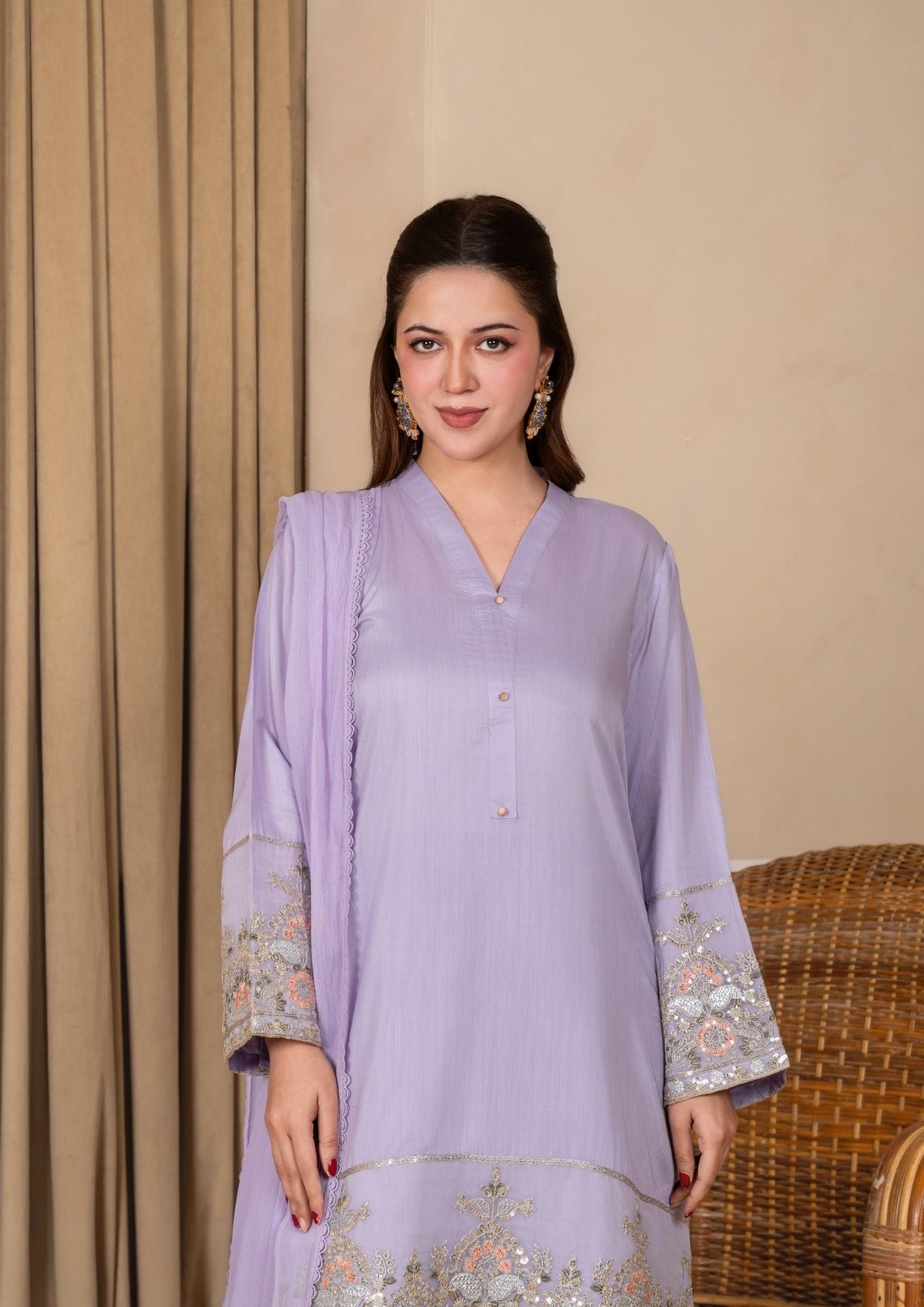 Pakistani Designer Lilac Farshi Shalwar Suit Online in KSA Riyadh Saudi Arabia Oman Bahrain Qatar
