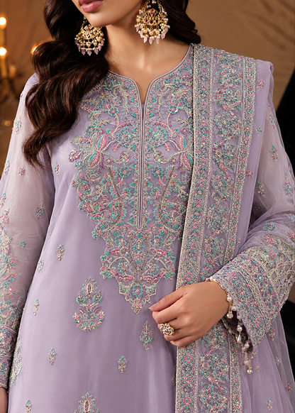 Pakistani Designer Lilac Net Sharara Online in KSA Riyadh Saudi Arabia Oman Bahrain Qatar