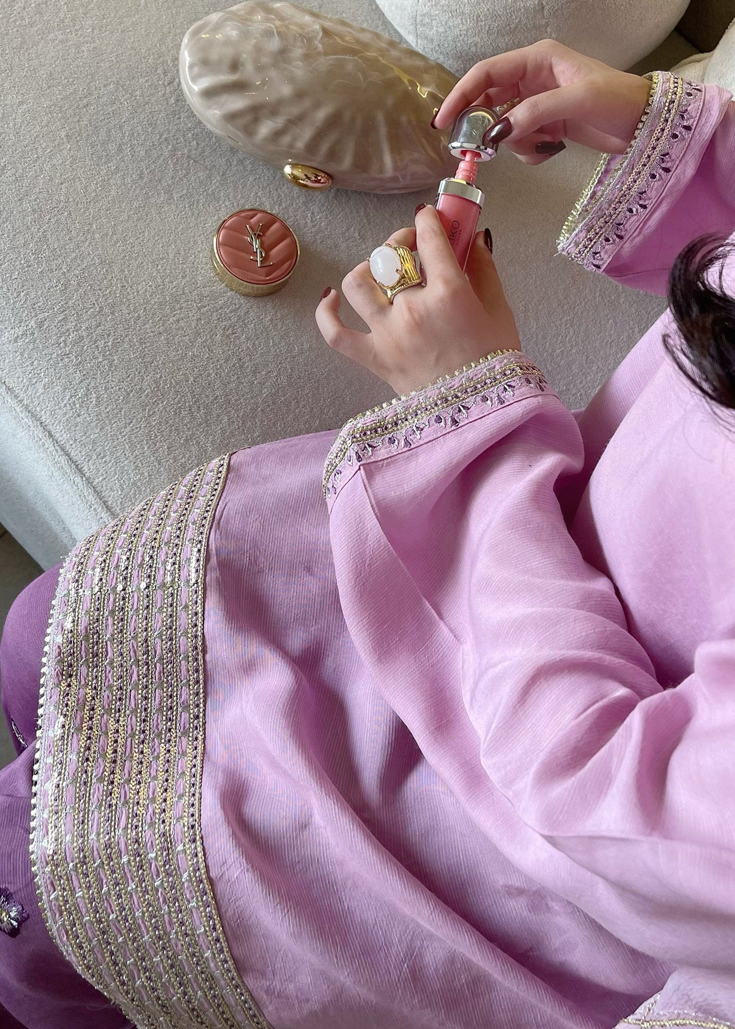 Pakistani Designer Lilac Raw Silk Farshi Shalwar Online in KSA Riyadh Saudi Arabia Oman Bahrain Qatar
