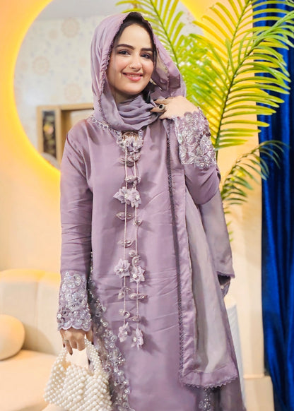 Pakistani Designer Lilac Raw Silk Salwar Suit Online in KSA Riyadh Saudi Arabia Oman Bahrain Qatar