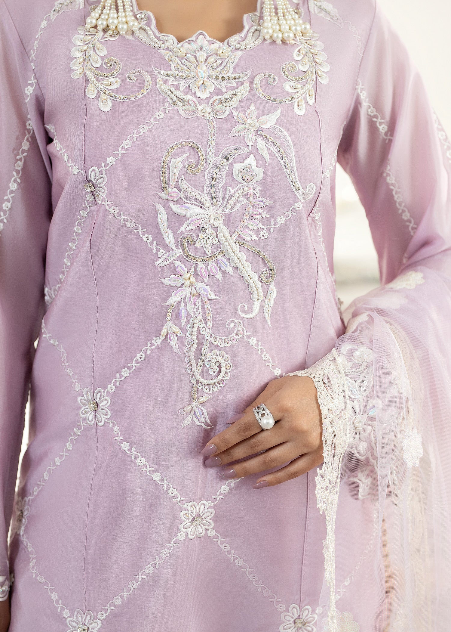 Pakistani Designer Lilac Silk Embellished Salwar Kameez Online in KSA Riyadh Saudi Arabia Oman Bahrain Qatar