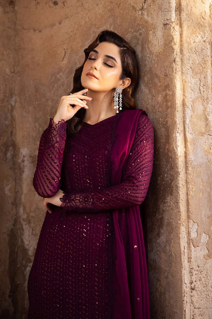 Pakistani Designer Magenta Chiffon Salwar Kameez Online in KSA Riyadh Saudi Arabia Oman Bahrain Qatar