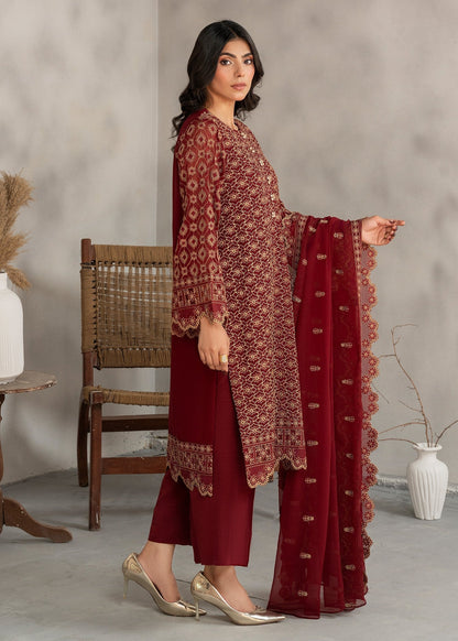 Pakistani Designer Maroon Chiffon Embroidered Suit Online in KSA Riyadh Saudi Arabia Oman Bahrain Qatar