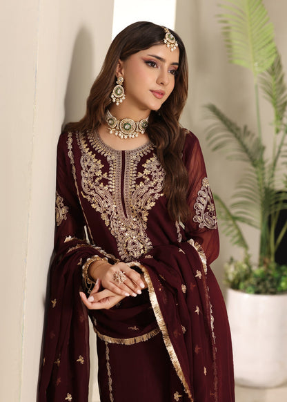 Pakistani Designer Maroon Chiffon Kurta Plazzo Online in Sri Lanka India Australia