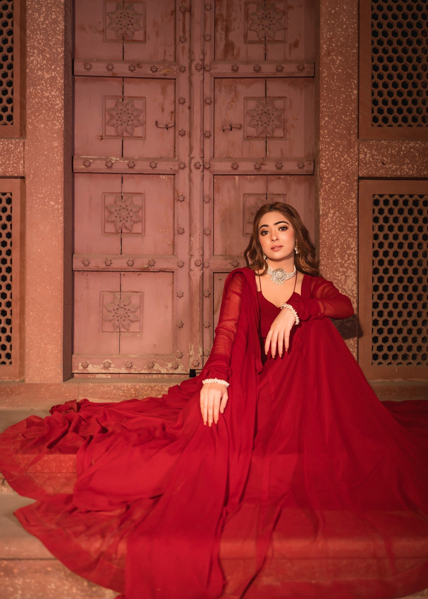 Pakistani Designer Maroon Chiffon Pishwas Online in Sri Lanka India Australia