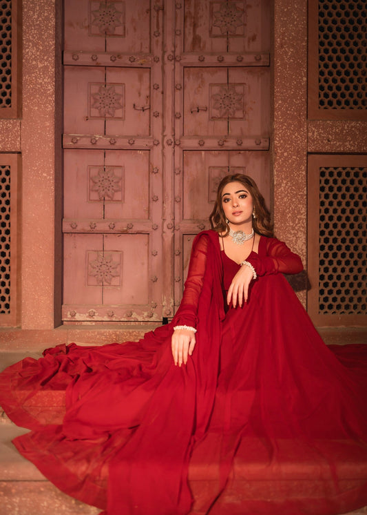 Pakistani Designer Maroon Chiffon Pishwas Online in Sri Lanka India Australia