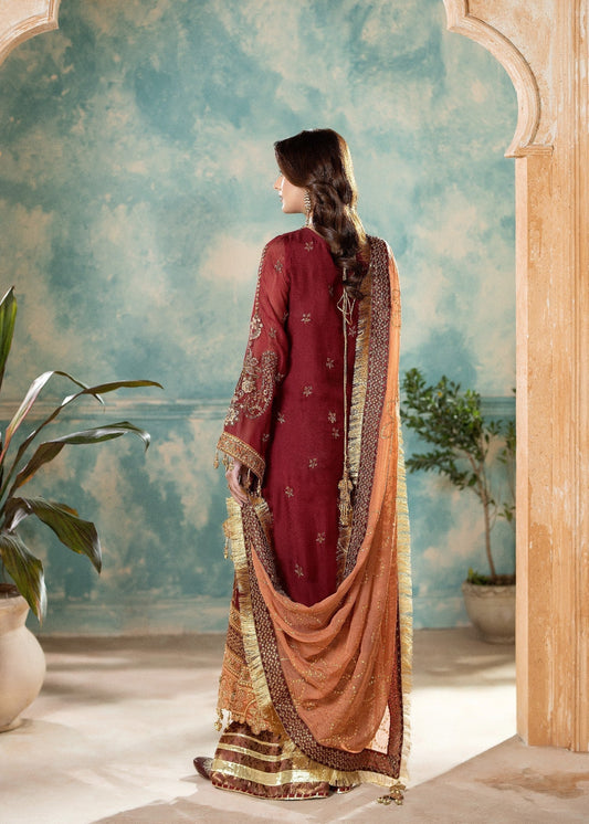 Pakistani Designer Maroon Chiffon Salwar Kameez Online in KSA Riyadh Saudi Arabia Oman Bahrain Qatar