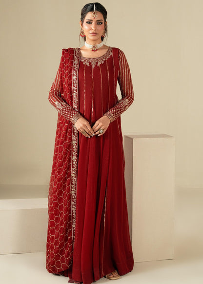 Pakistani Designer Maroon Chiffon Salwar Kameez Online in KSA Riyadh Saudi Arabia Oman Bahrain Qatar