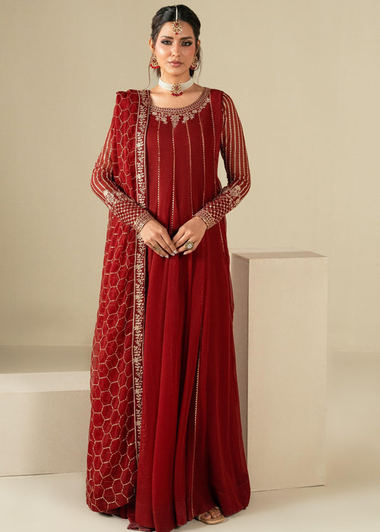 Pakistani Designer Maroon Chiffon Salwar Kameez Online in KSA Riyadh Saudi Arabia Oman Bahrain Qatar
