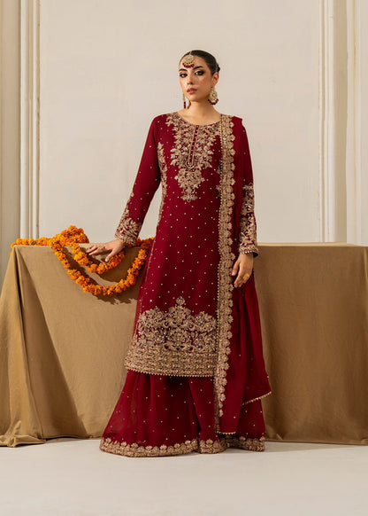 Pakistani Designer Maroon Chiffon Salwar Kameez Online in KSA Riyadh Saudi Arabia Oman Bahrain Qatar
