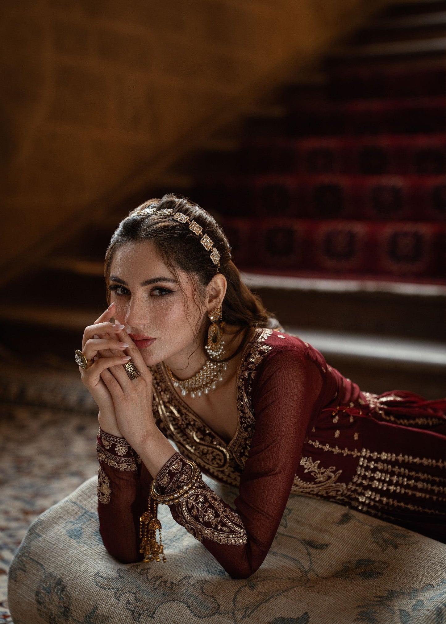 Pakistani Designer Maroon Chiffon Salwar Kameez Online in KSA Riyadh Saudi Arabia Oman Bahrain Qatar