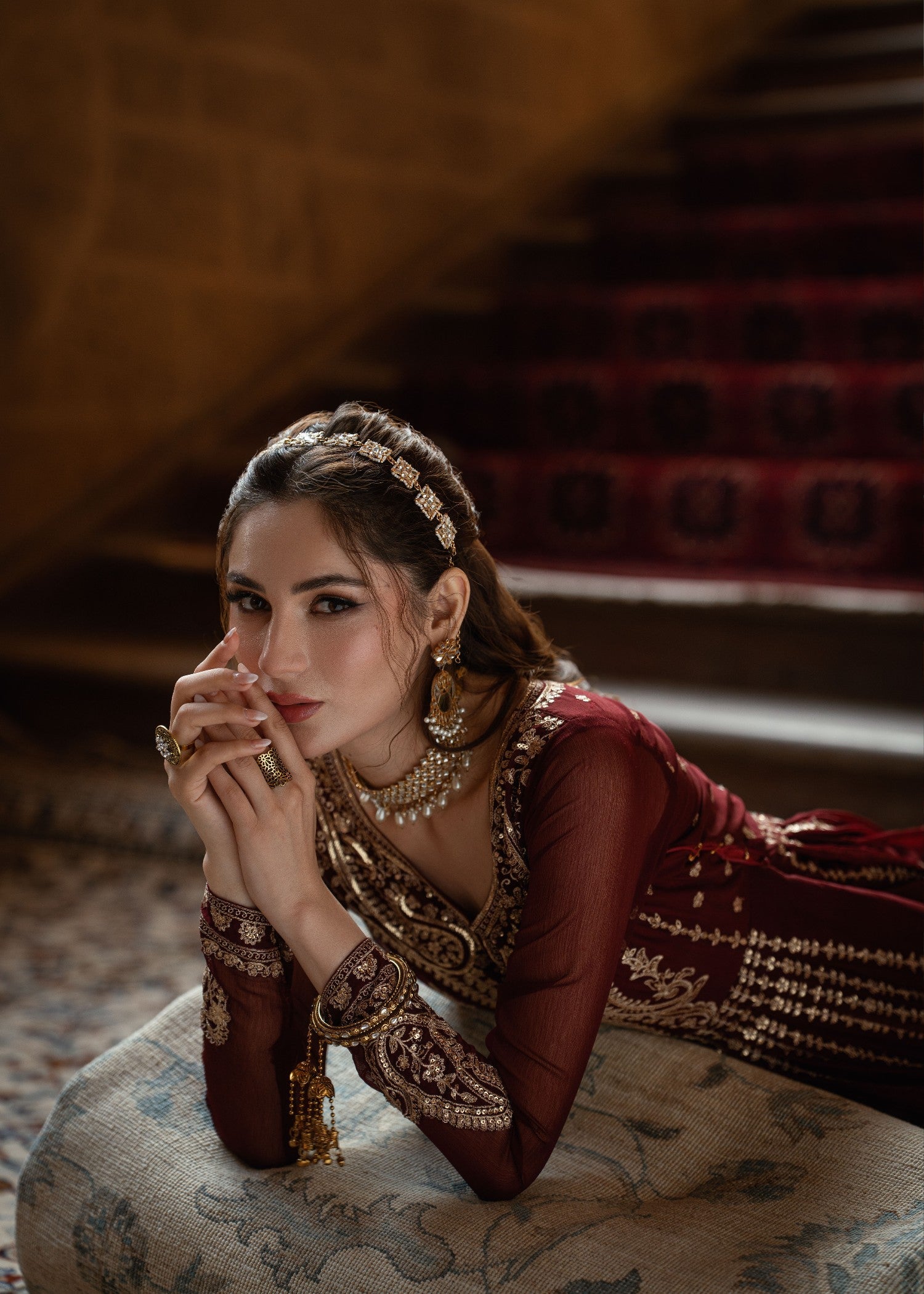 Pakistani Designer Maroon Chiffon Salwar Kameez Online in KSA Riyadh Saudi Arabia Oman Bahrain Qatar