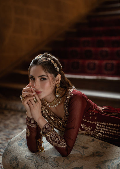 Pakistani Designer Maroon Chiffon Salwar Kameez Online in KSA Riyadh Saudi Arabia Oman Bahrain Qatar