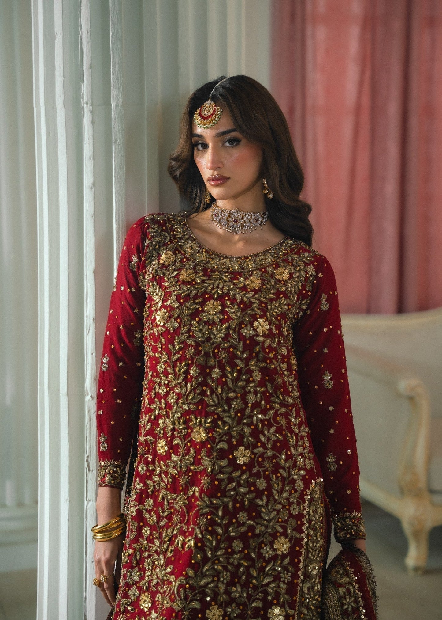 Pakistani Designer Maroon Chiffon Wedding Guest Suit Online in KSA Riyadh Saudi Arabia Oman Bahrain Qatar