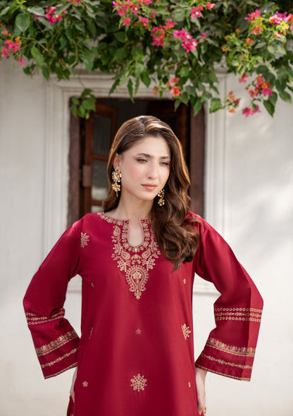 Pakistani Designer Maroon Cotton Embroidered Suit Online in KSA Riyadh Saudi Arabia Oman Bahrain Qatar