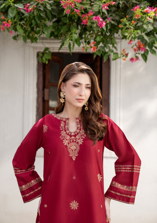 Pakistani Designer Maroon Cotton Embroidered Suit Online in KSA Riyadh Saudi Arabia Oman Bahrain Qatar