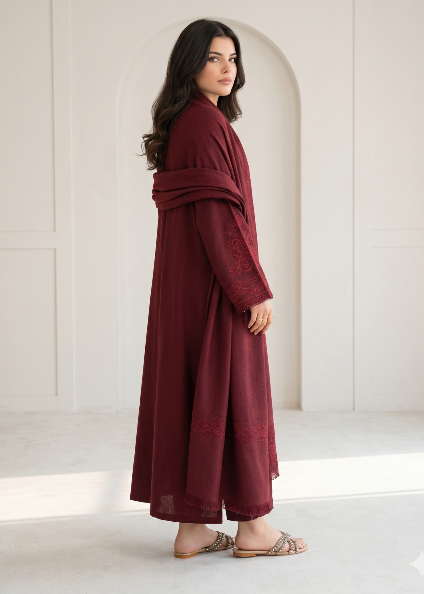 Pakistani Designer Maroon Cotton Salwar Kameez Online in KSA Riyadh Saudi Arabia Oman Bahrain Qatar