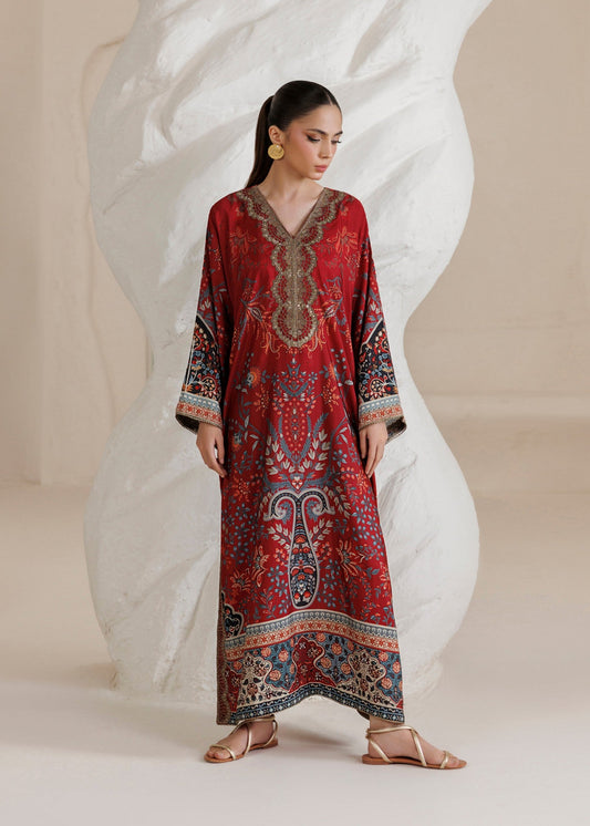 Pakistani Designer Maroon Embroidered Kaftan Online in KSA Riyadh Saudi Arabia Oman Bahrain Qatar