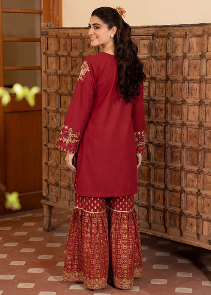 Pakistani Designer Maroon Lawn Kurti Gharara Online in KSA Riyadh Saudi Arabia Oman Bahrain Qatar