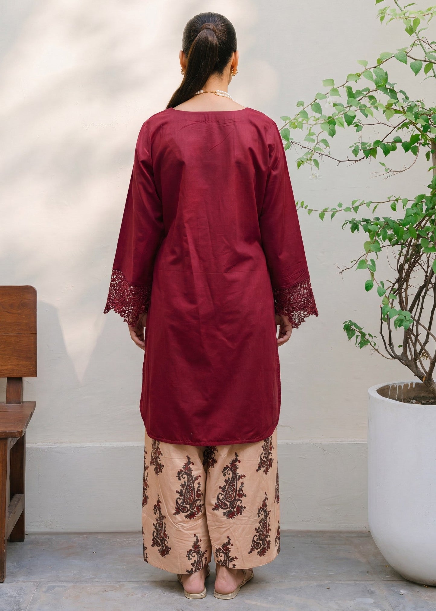 Pakistani Designer Maroon Lawn Salwar Kameez Online in KSA Riyadh Saudi Arabia Oman Bahrain Qatar
