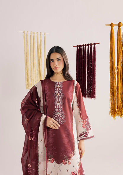 Pakistani Designer Maroon Lawn Salwar Kameez Online in KSA Riyadh Saudi Arabia Oman Bahrain Qatar