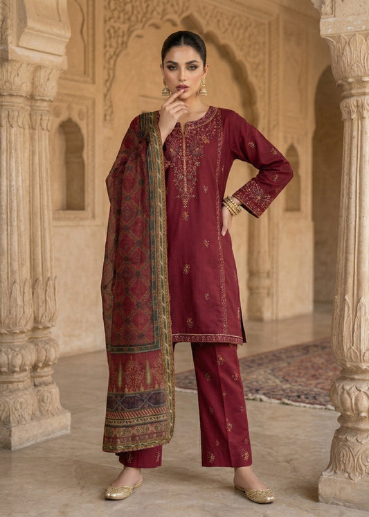 Pakistani Designer Maroon Lawn Salwar Kameez Online in KSA Riyadh Saudi Arabia Oman Bahrain Qatar