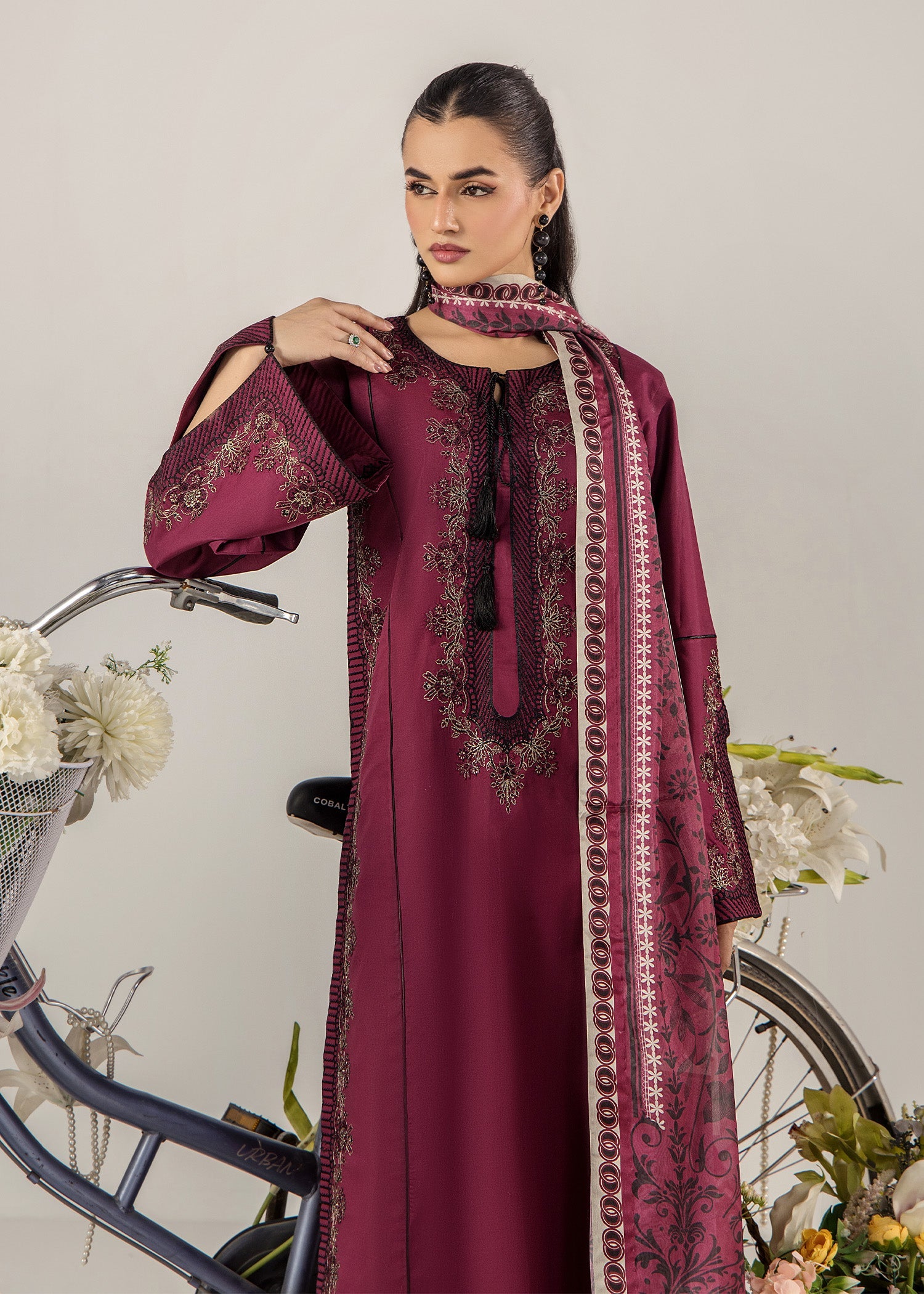Pakistani Designer Maroon Lawn Salwar Kameez Online in KSA Riyadh Saudi Arabia Oman Bahrain Qatar