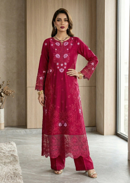 Pakistani Designer Maroon Lawn Salwar Kameez Online in KSA Riyadh Saudi Arabia Oman Bahrain Qatar
