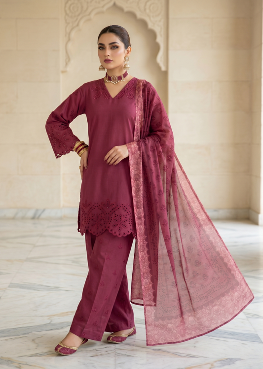 Pakistani Designer Maroon Lawn Salwar Kameez Online in KSA Riyadh Saudi Arabia Oman Bahrain Qatar