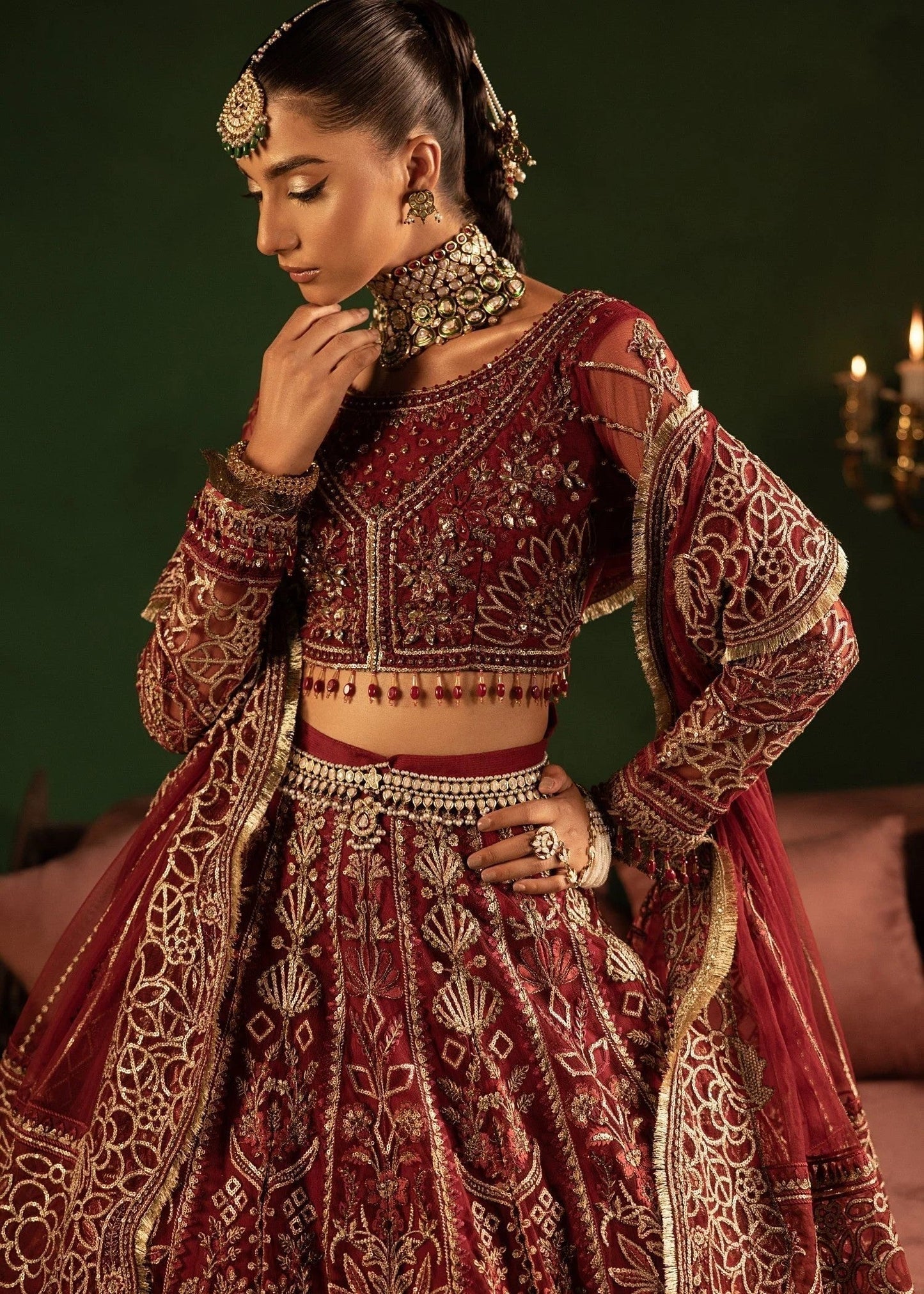 Pakistani Designer Maroon Net Lehenga Choli Online in Sri Lanka India Australia