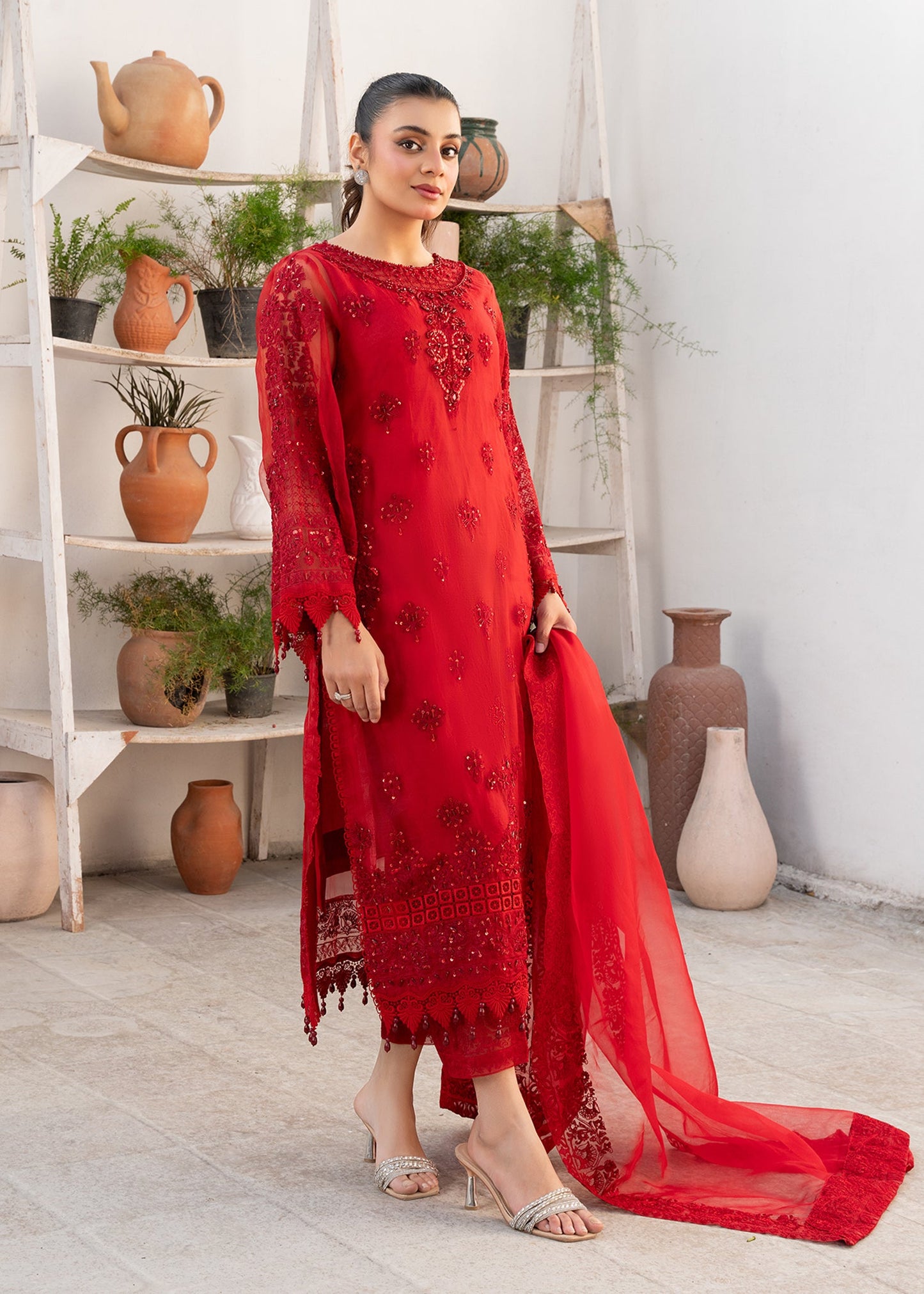 Pakistani Designer Maroon Organza Salwar Kameez Online in KSA Riyadh Saudi Arabia Oman Bahrain Qatar