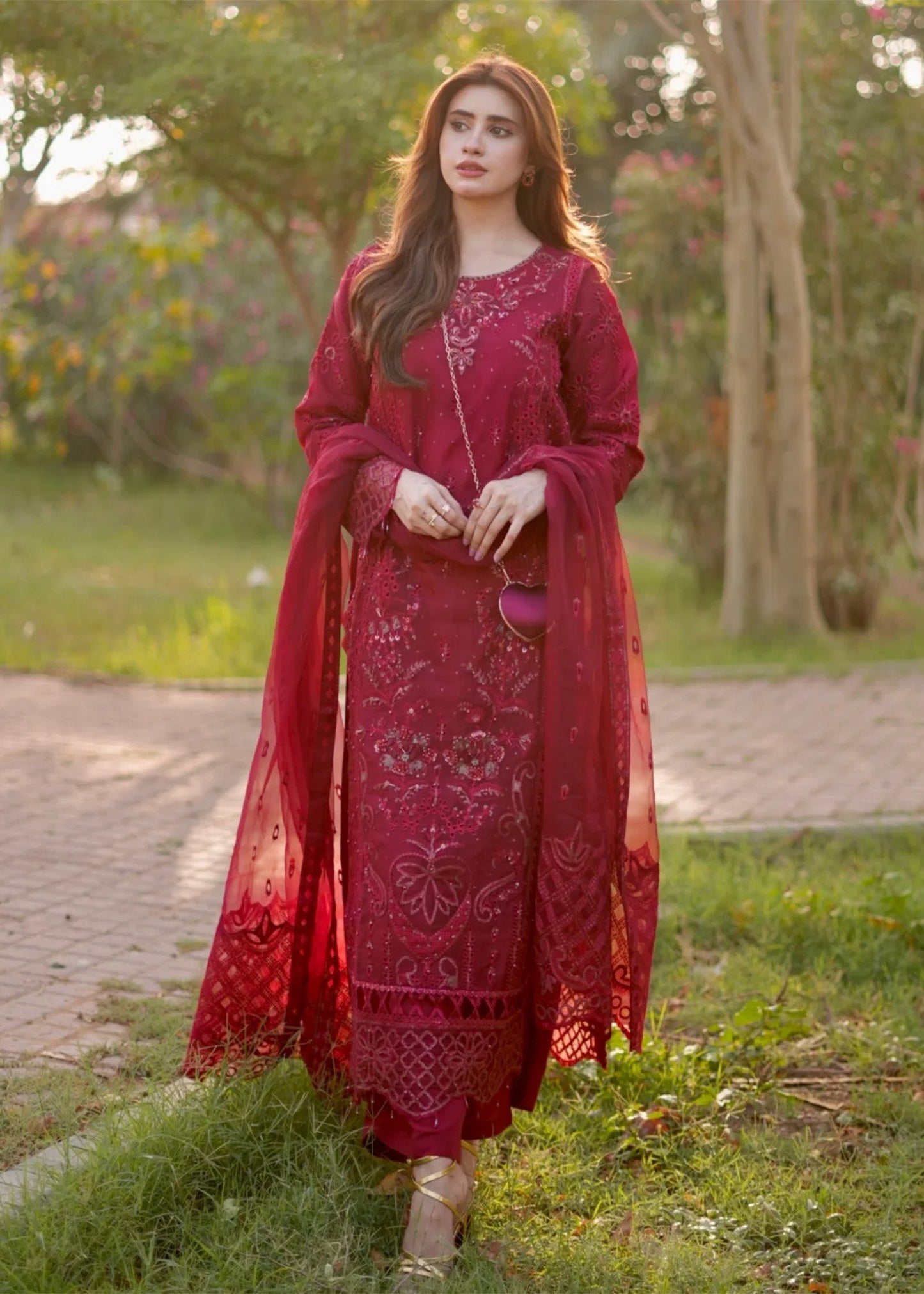 Pakistani Designer Maroon Organza Suit Online in KSA Riyadh Saudi Arabia Oman Bahrain Qatar