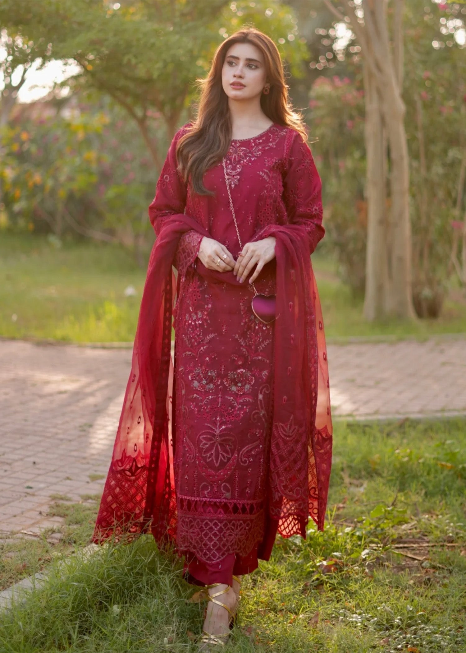 Pakistani Designer Maroon Organza Suit Online in KSA Riyadh Saudi Arabia Oman Bahrain Qatar