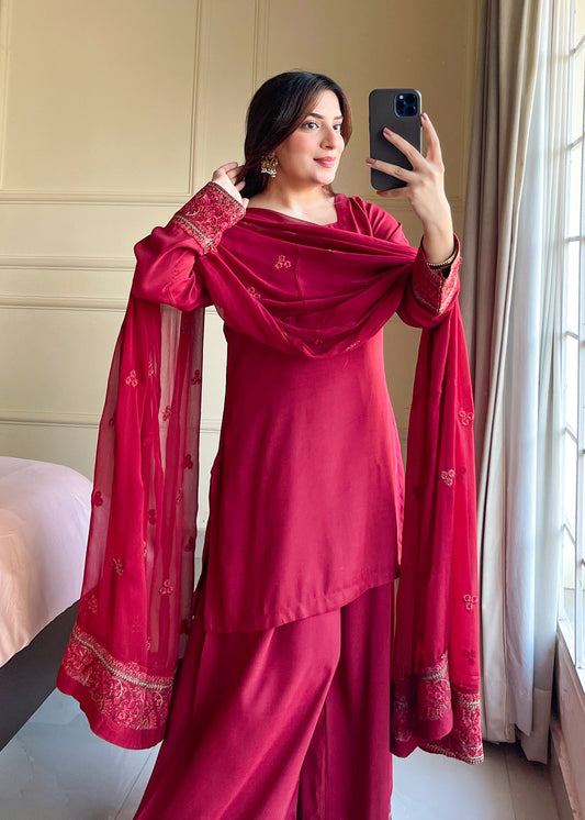 Pakistani Designer Maroon Raw Silk Salwar Kameez Online in KSA Riyadh Saudi Arabia Oman Bahrain Qatar