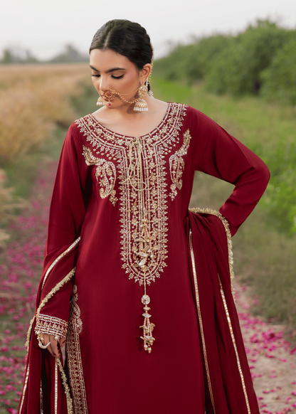 Pakistani Designer Maroon Raw Silk Sharara Online in KSA Riyadh Saudi Arabia Oman Bahrain Qatar